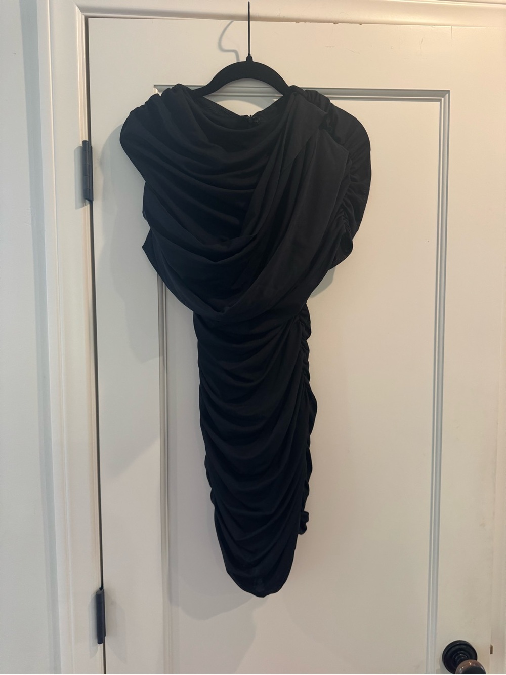 Asymmetrical Black Ruched Evening Dress